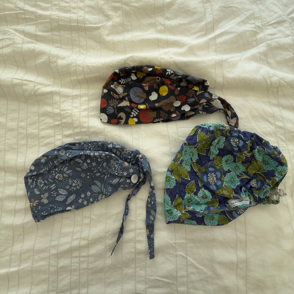 Scrub cap and bonnet. You get all 3